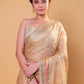 Beige Embroidered Tissue Silk Saree With Embroidery Lace