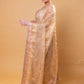 Beige Embroidered Tissue Silk Saree With Embroidery Lace