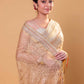 Beige Embroidered Tissue Silk Saree With Embroidery Lace