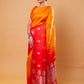 Orange & Red Floral Weaving Raw Mango Silk Saree