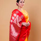 Orange & Red Floral Weaving Raw Mango Silk Saree