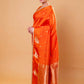 Orange Bird Weaving Raw Mango Silk Saree