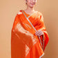 Orange Bird Weaving Raw Mango Silk Saree