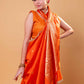 Orange Bird Weaving Raw Mango Silk Saree