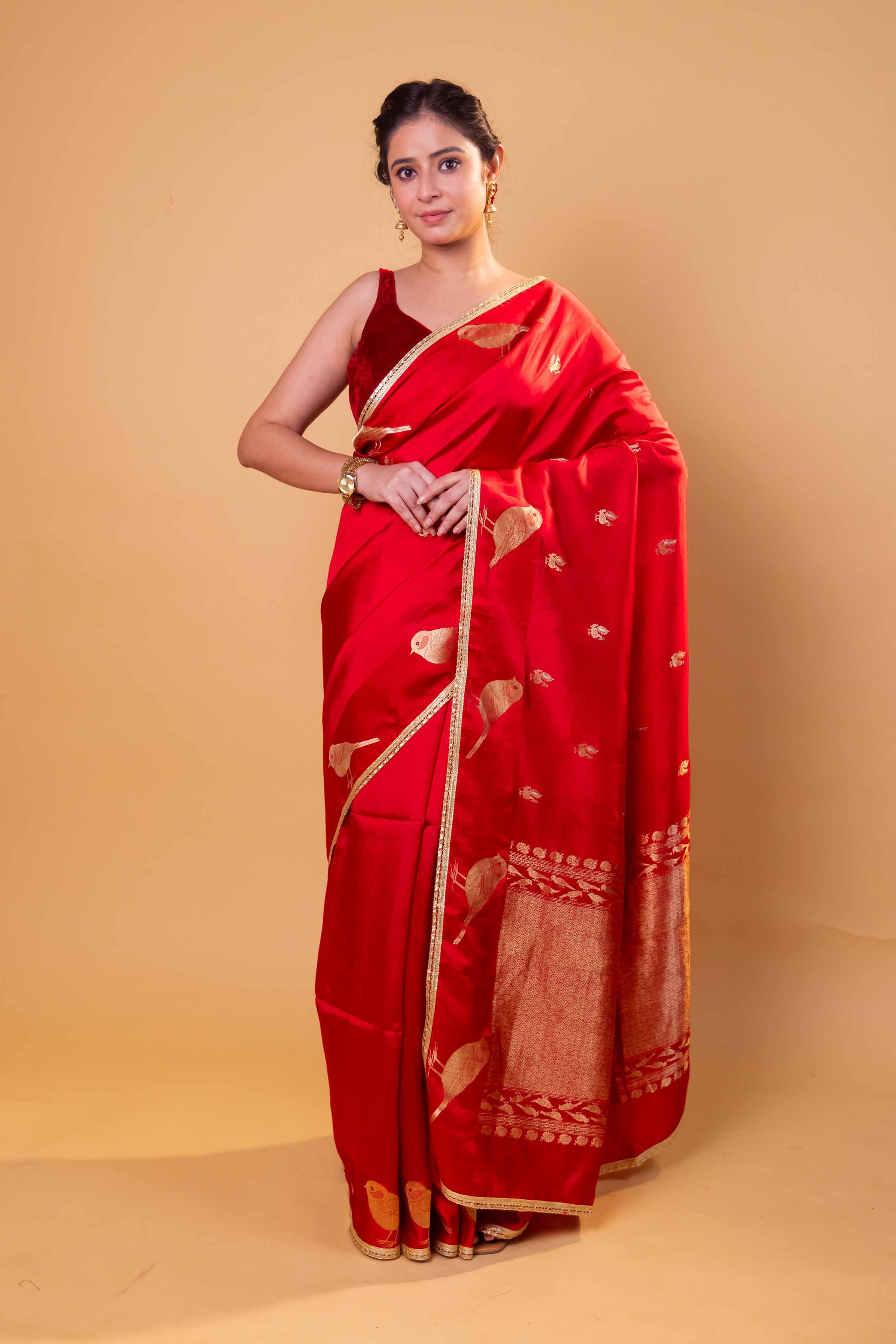 Red Nita Ambani Embellished Puna Silk Saree