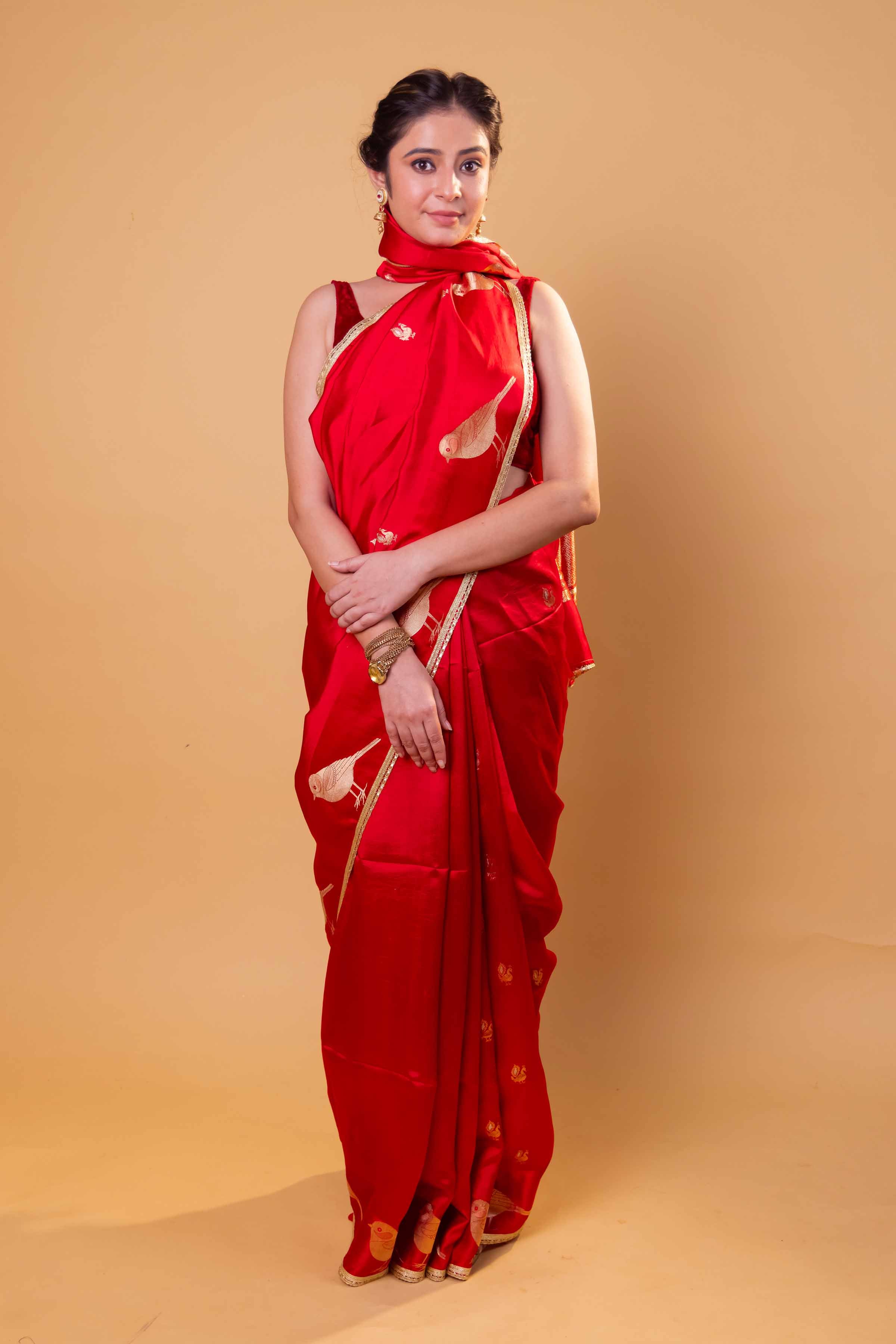 Red Nita Ambani Embellished Puna Silk Saree