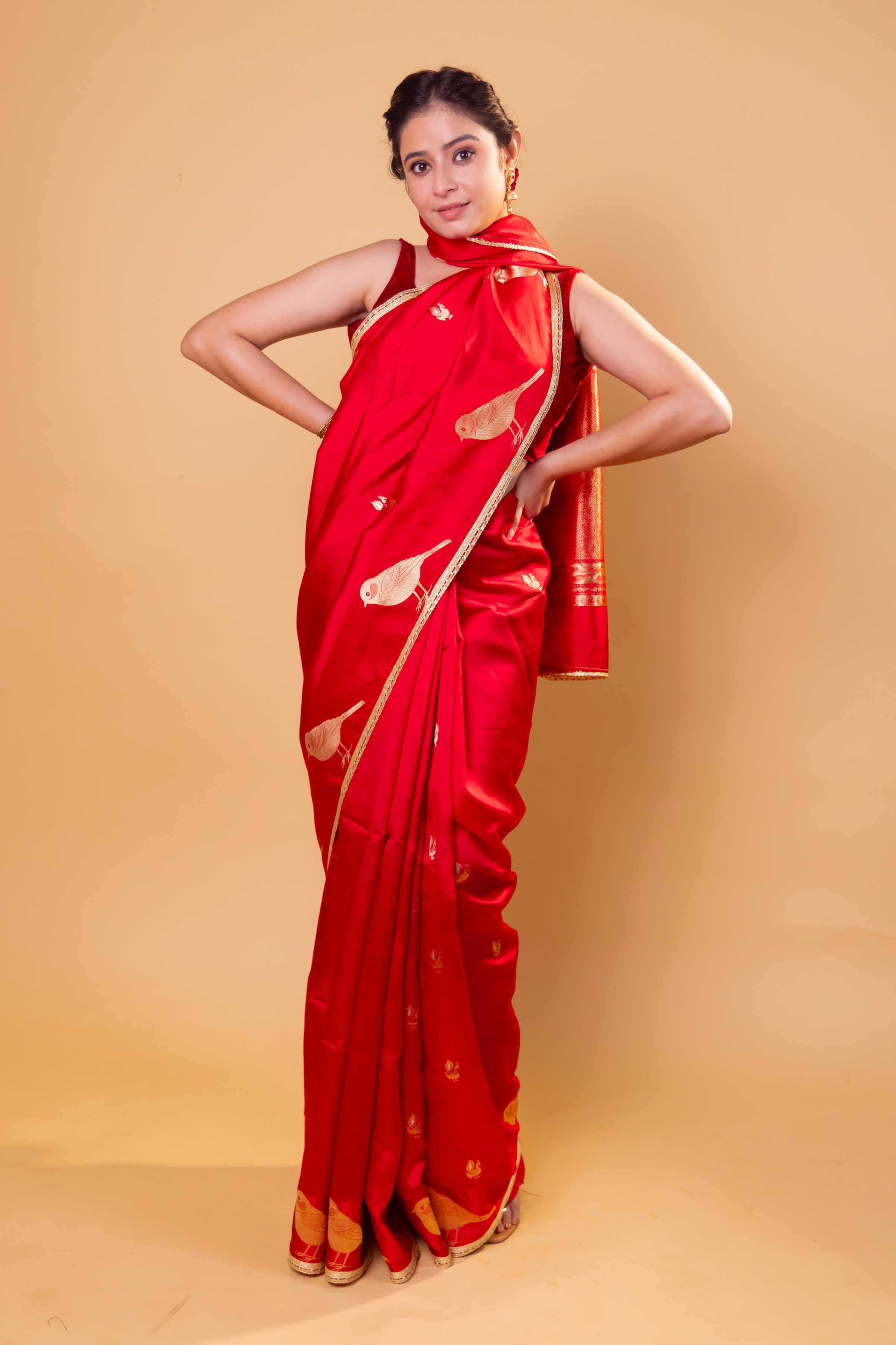 Red Nita Ambani Embellished Puna Silk Saree