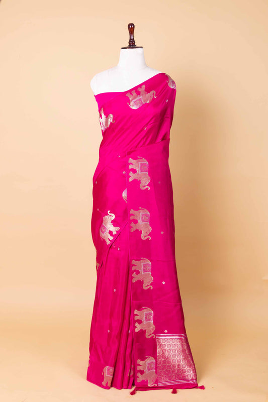 Rani Elephant Weaving Fancy Silk Saree