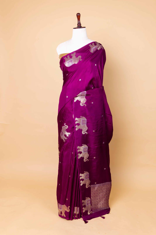 Purple Elephant Weaving Fancy Silk Saree