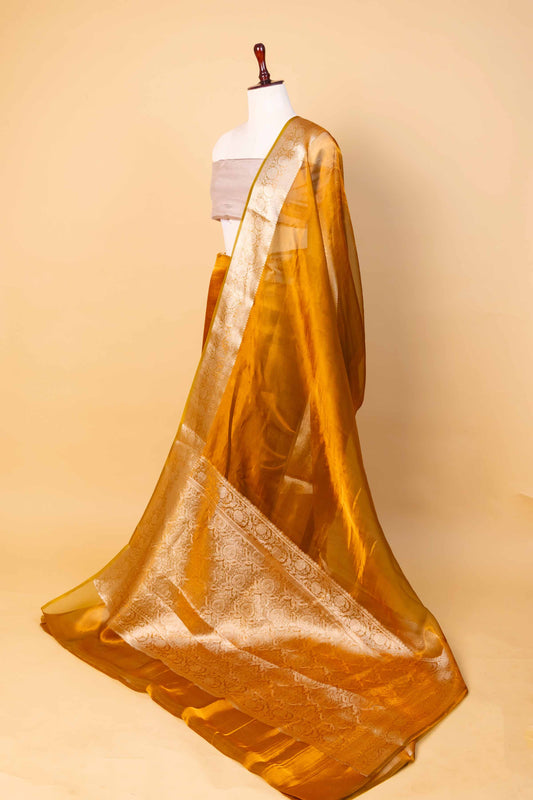 Mustard Pure Soft Tissue Silk Saree