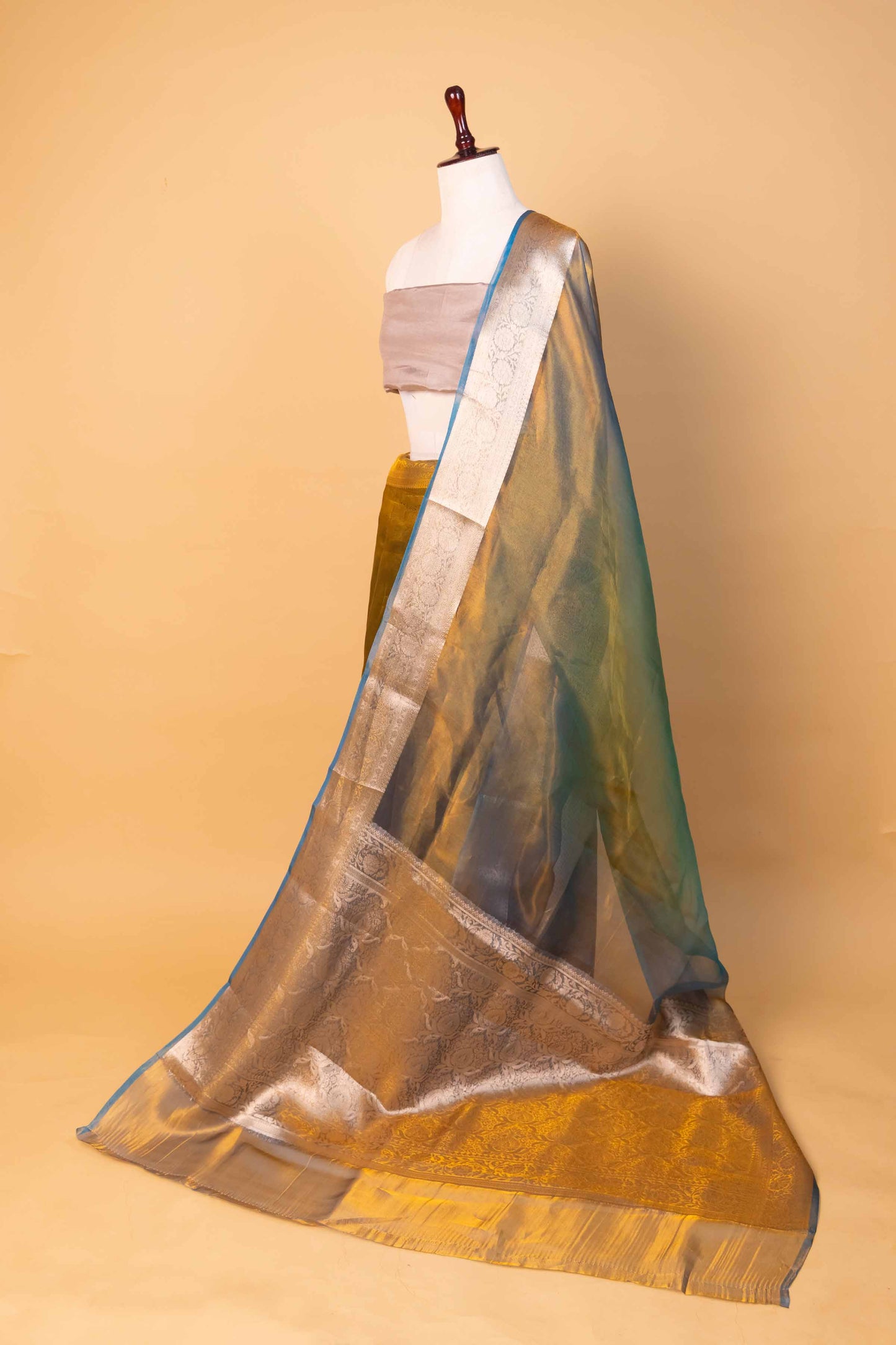 Green & Blue Dhup Chav Pure Tissue Silk Saree