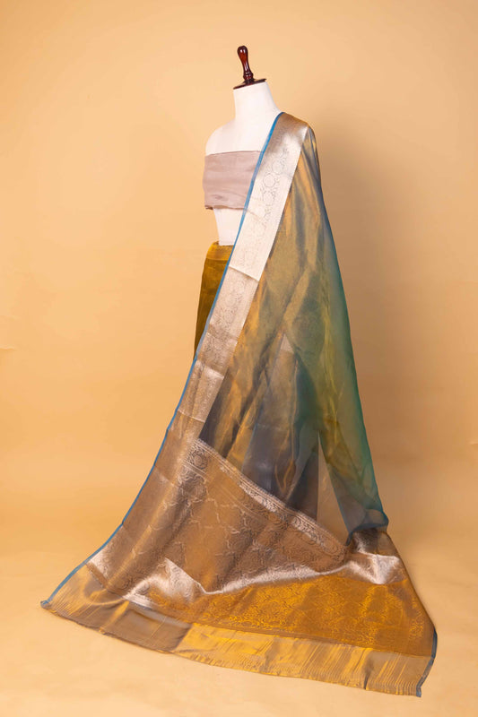 Green & Blue Dhup Chav Pure Tissue Silk Saree