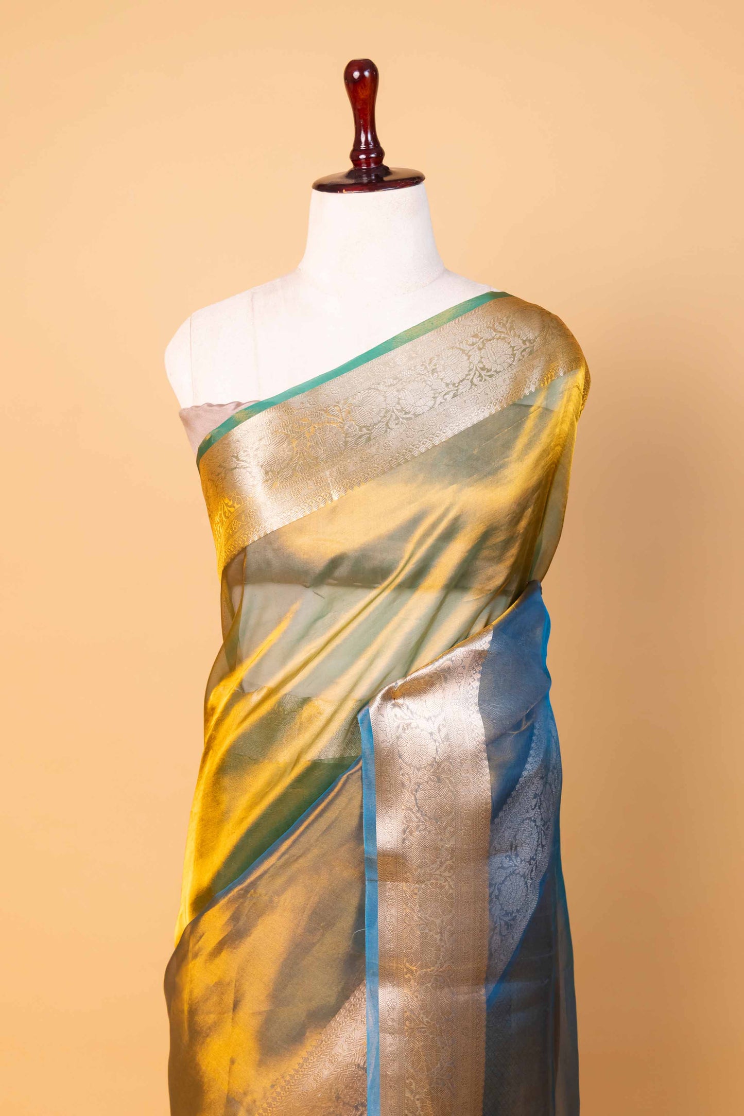 Green & Blue Dhup Chav Pure Tissue Silk Saree