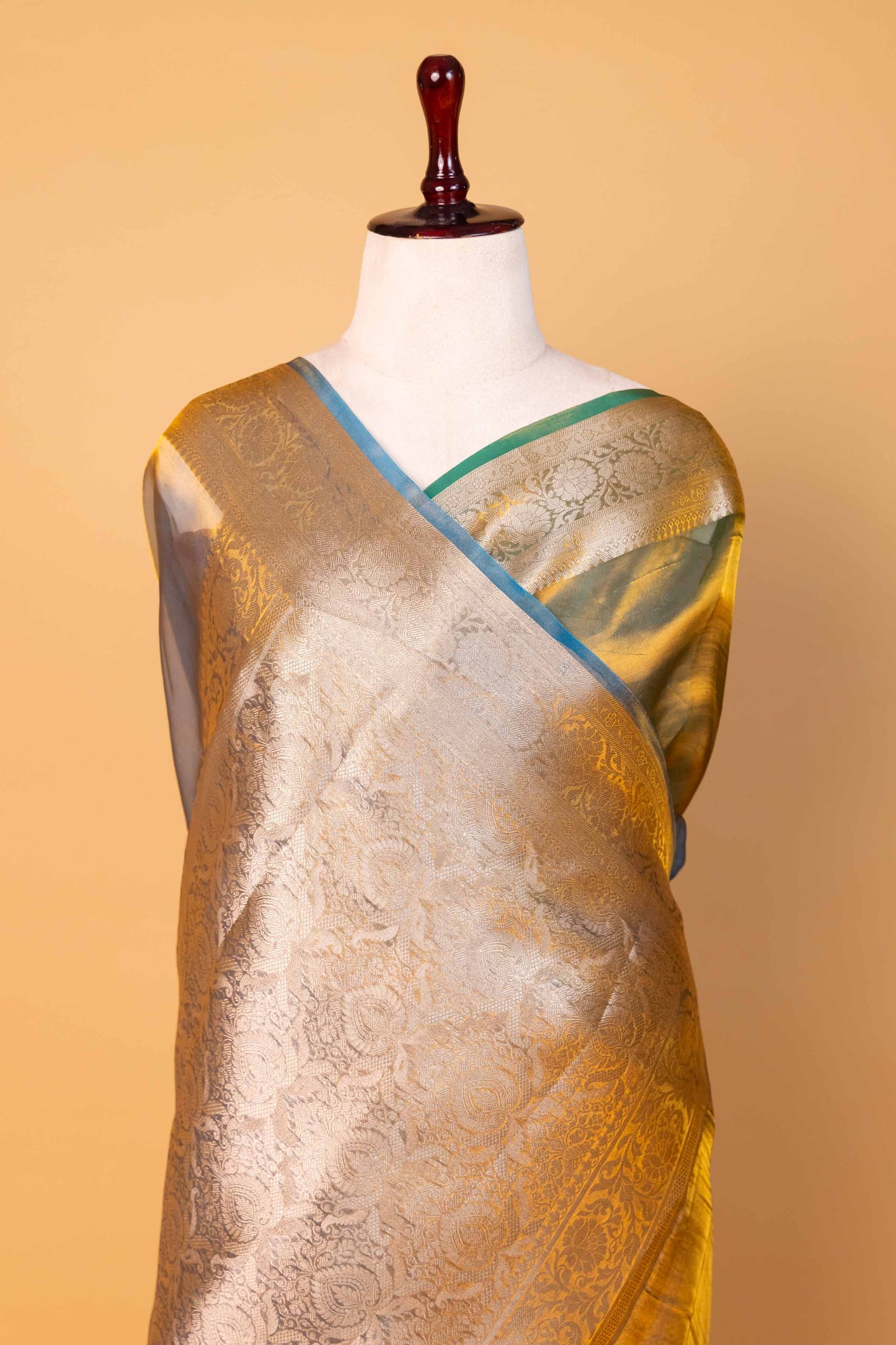 Green & Blue Dhup Chav Pure Tissue Silk Saree