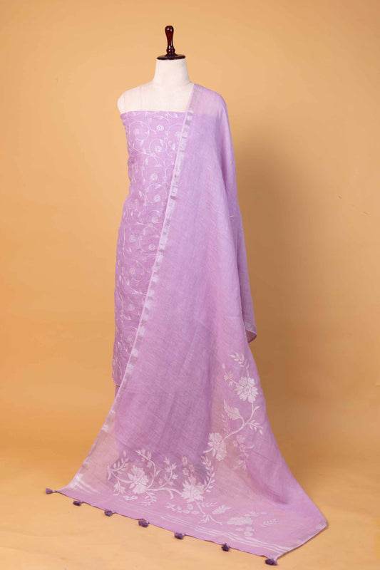 Lavender Pure Linen Embroidered Suit