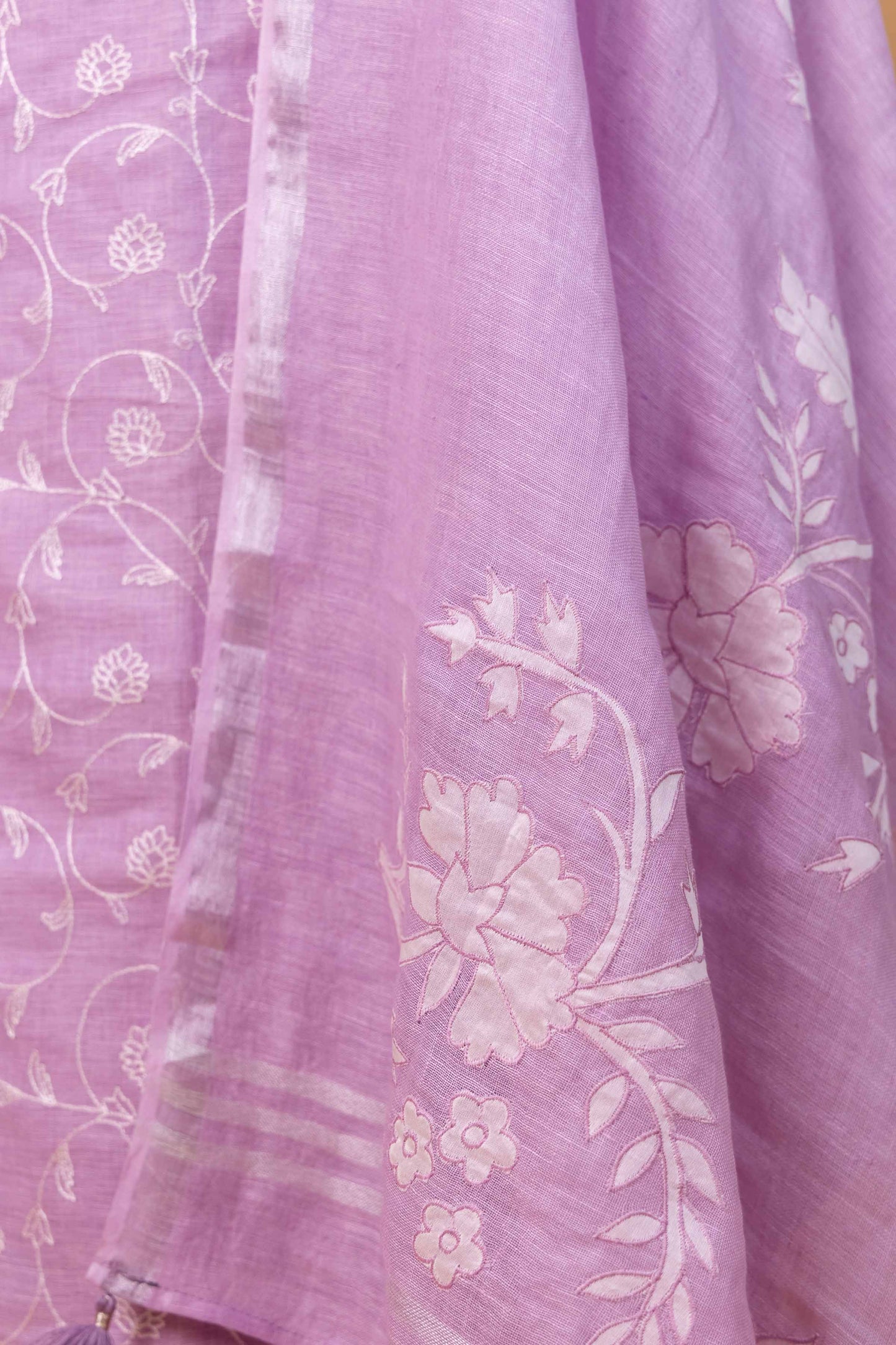 Lavender Pure Linen Embroidered Suit