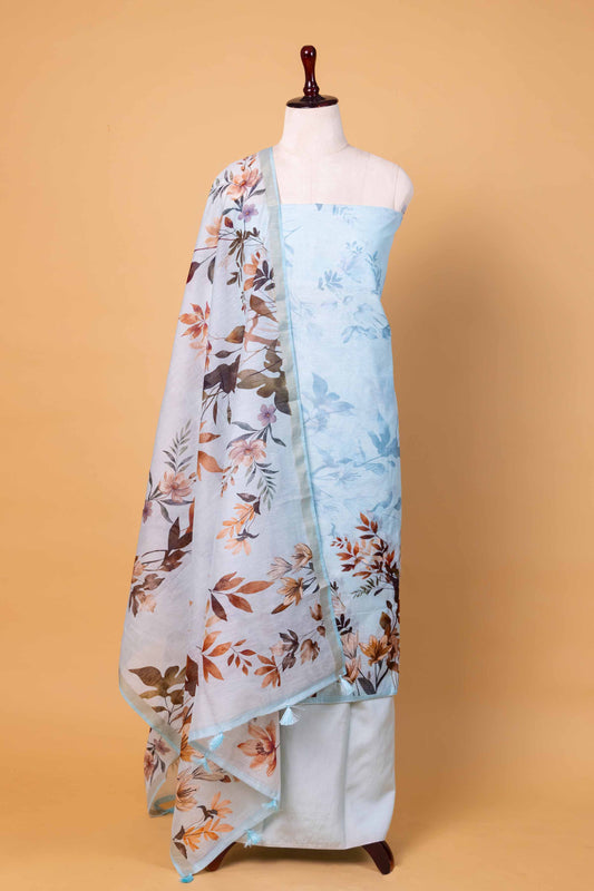 Sky Blue Floral Digital Print Chanderi Suit