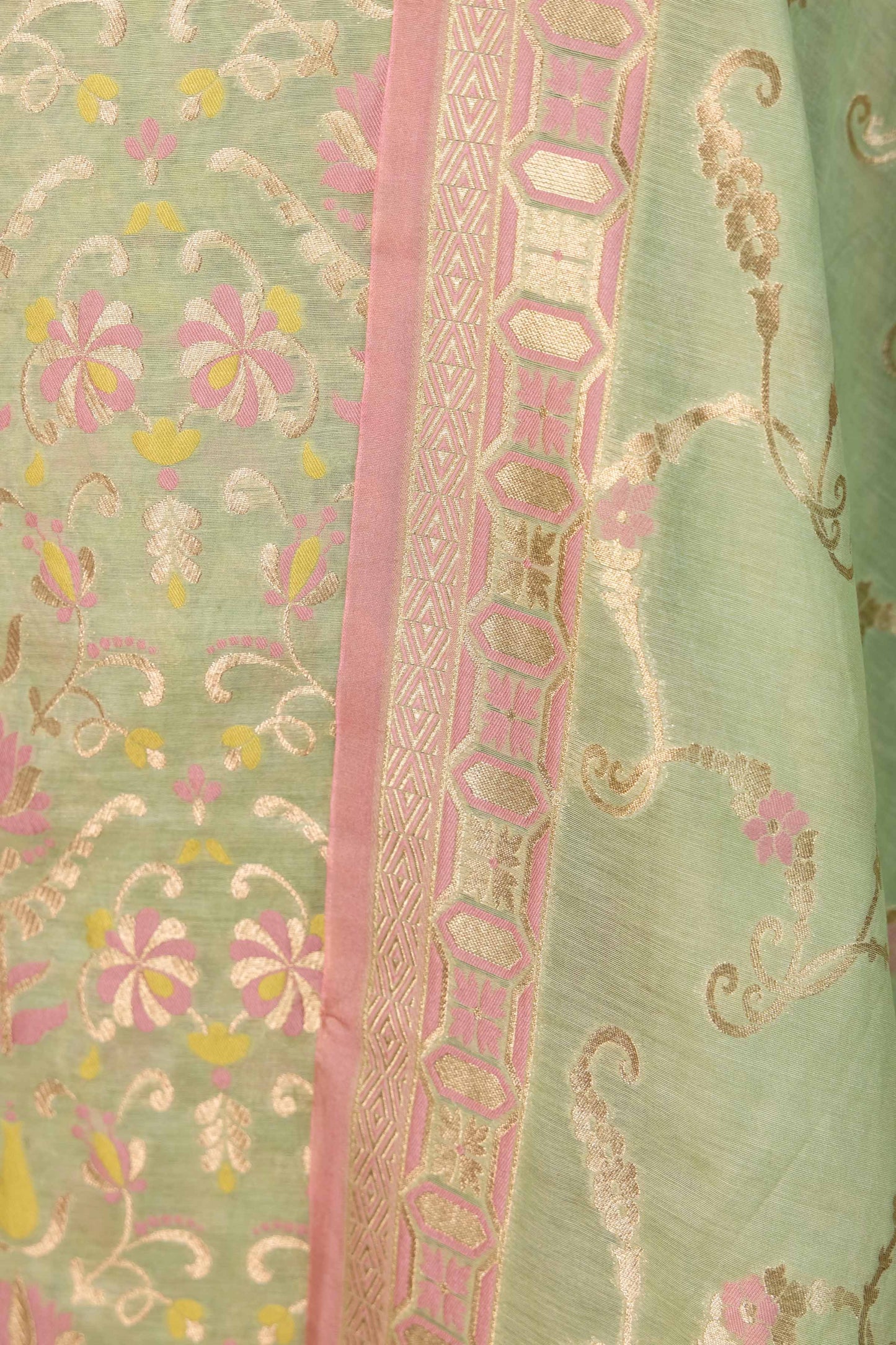 Pista Green  Floral Weaving Chanderi Suit