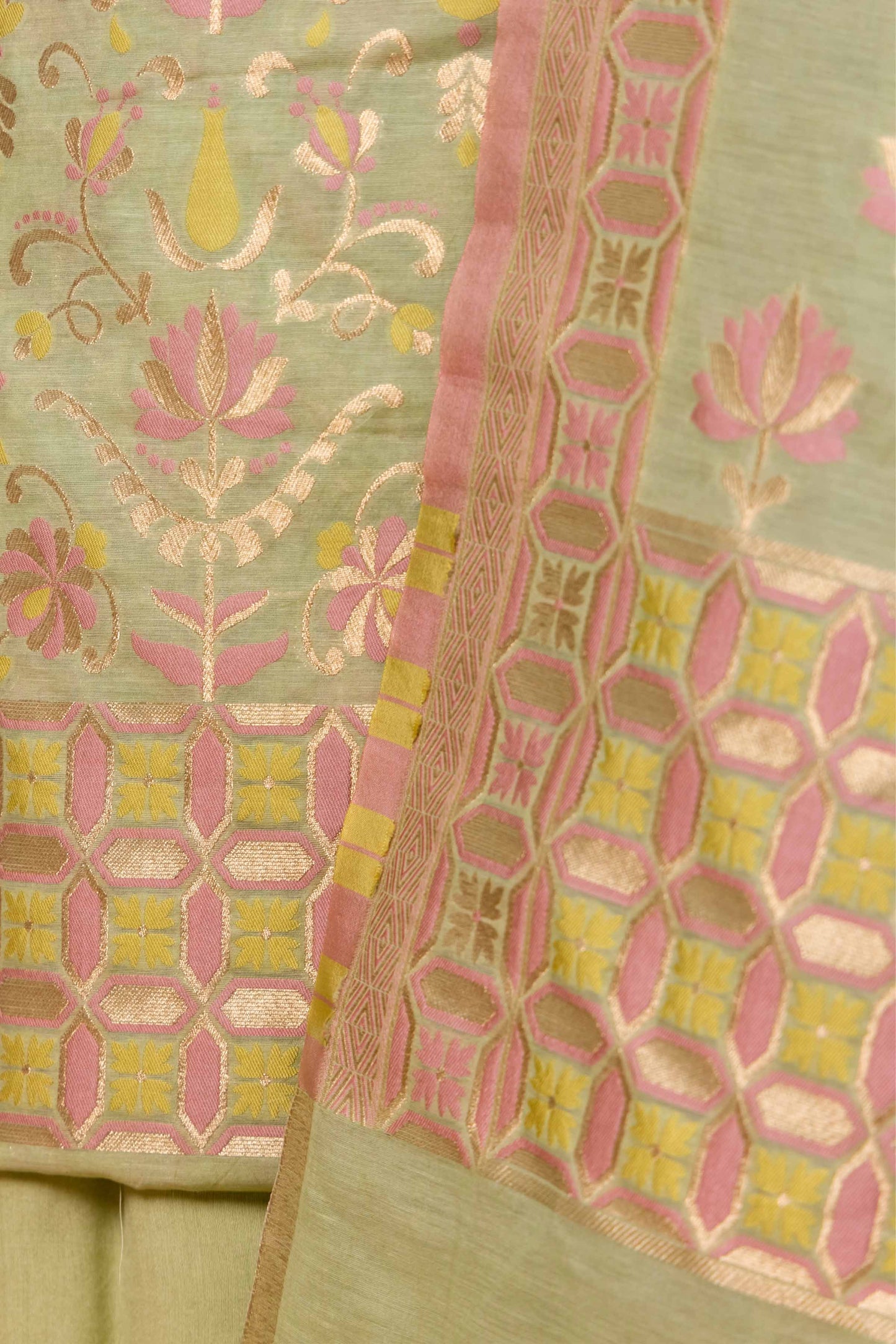 Pista Green  Floral Weaving Chanderi Suit