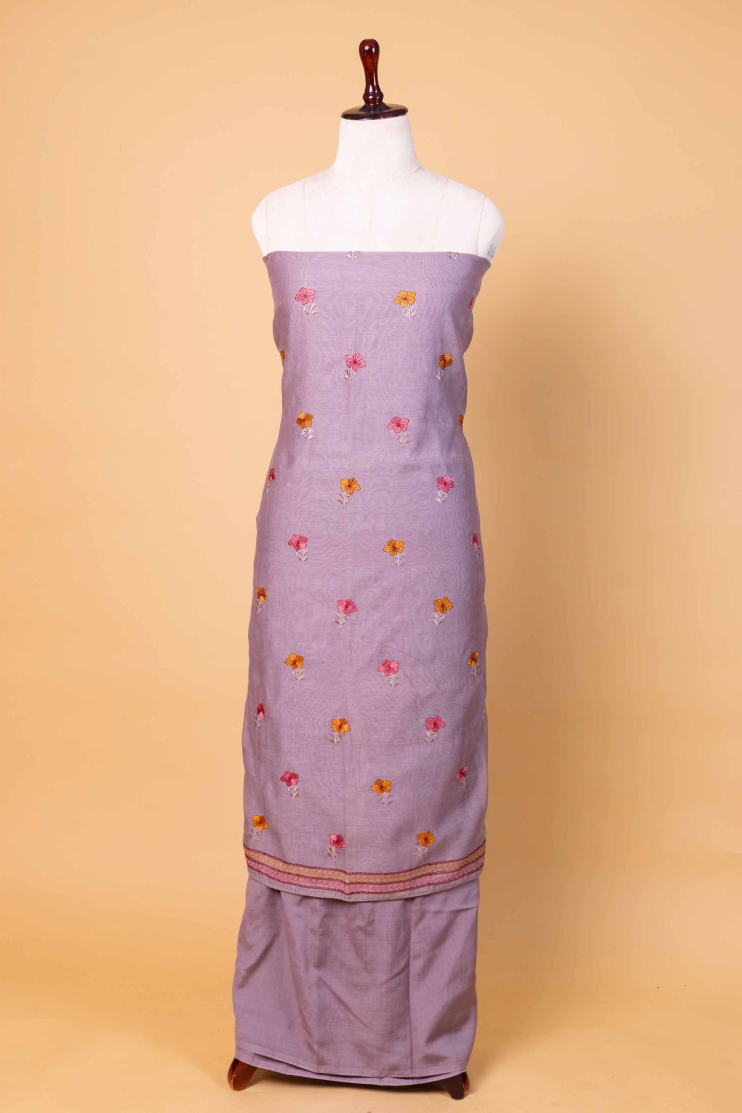 Grey Embroidered Mul Chanderi Suit