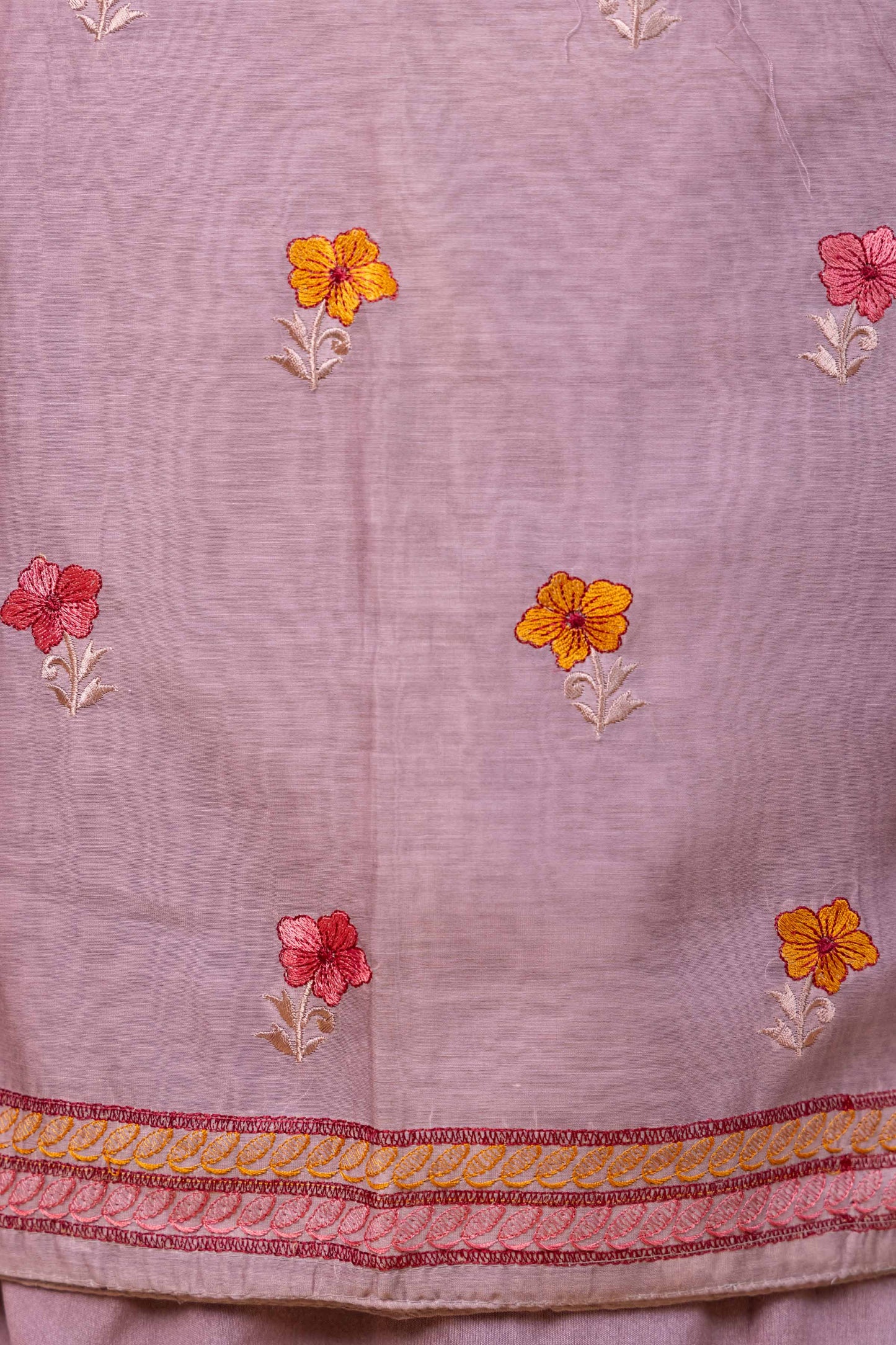 Grey Embroidered Mul Chanderi Suit