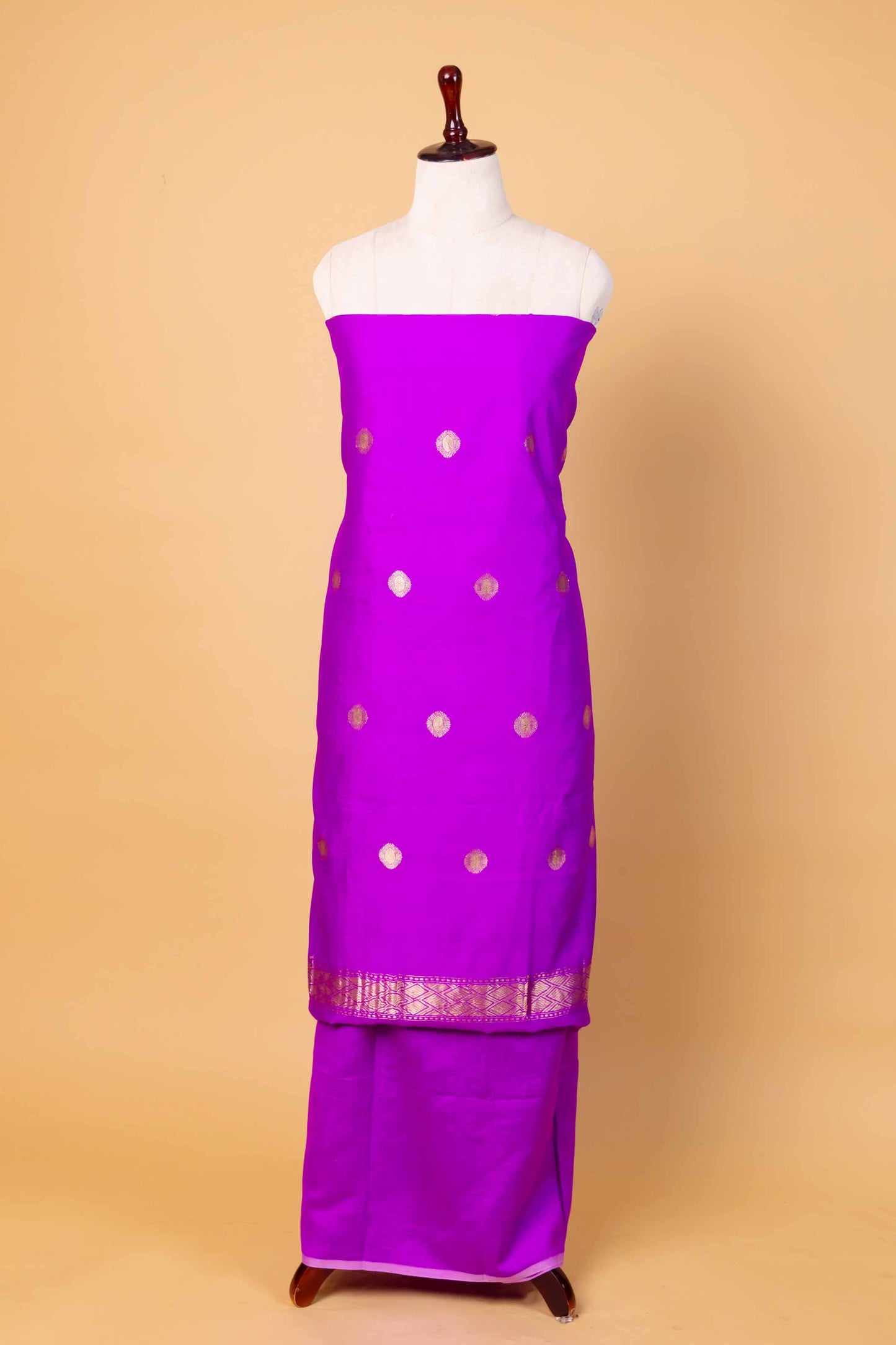 Purple Chiniya Silk Suit With Rani Lace Dupatta