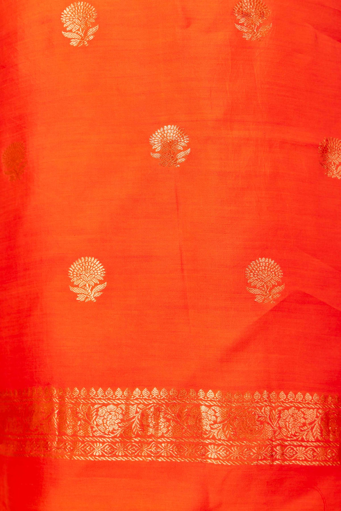 Saffron Chiniya Silk Suit With Shaded Lace Dupatta