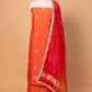 Saffron Chiniya Silk Suit With Shaded Lace Dupatta