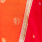 Saffron Chiniya Silk Suit With Shaded Lace Dupatta