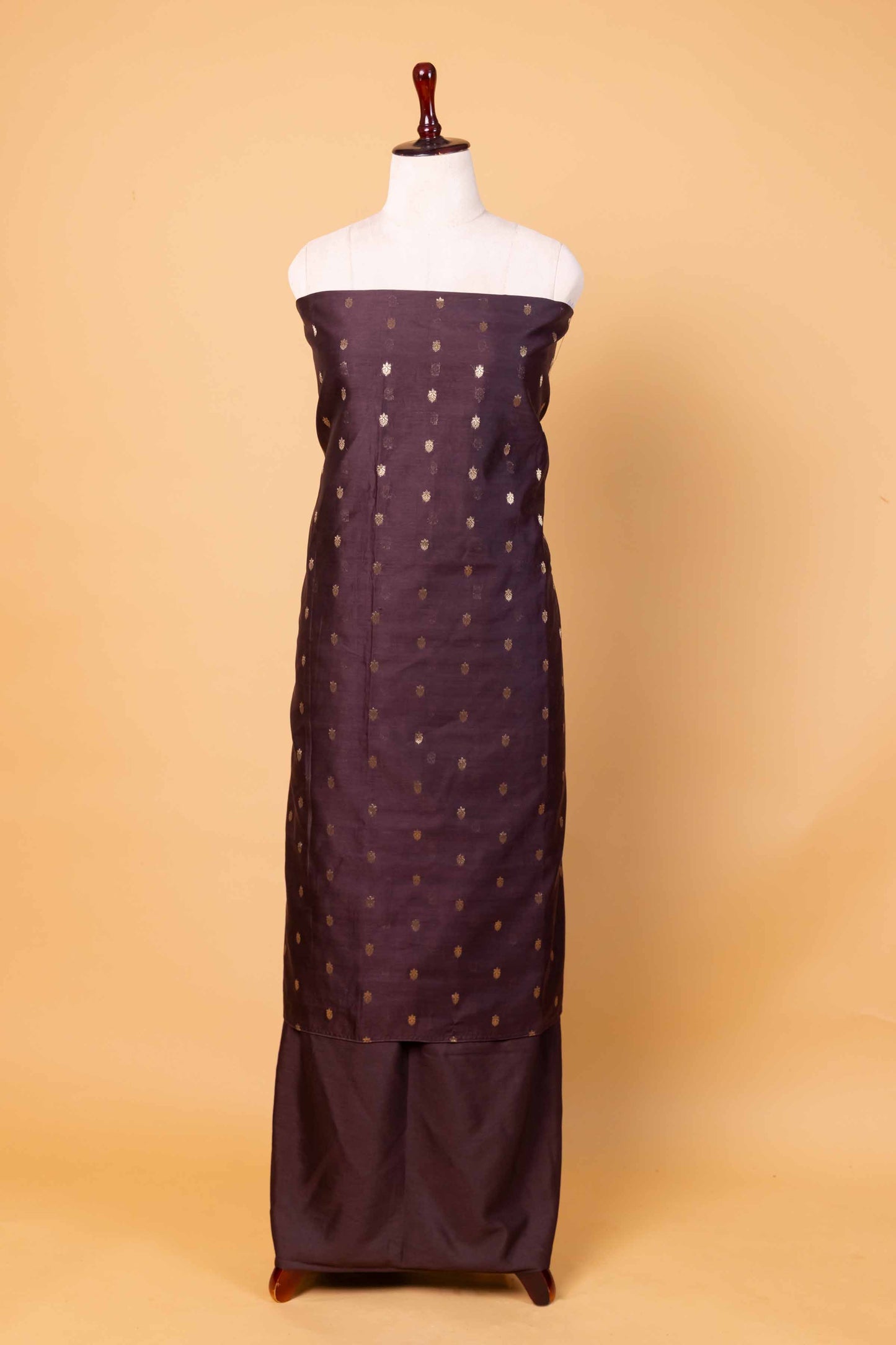 Brown Woven Chanderi Silk Suit With Stripe Dupatta