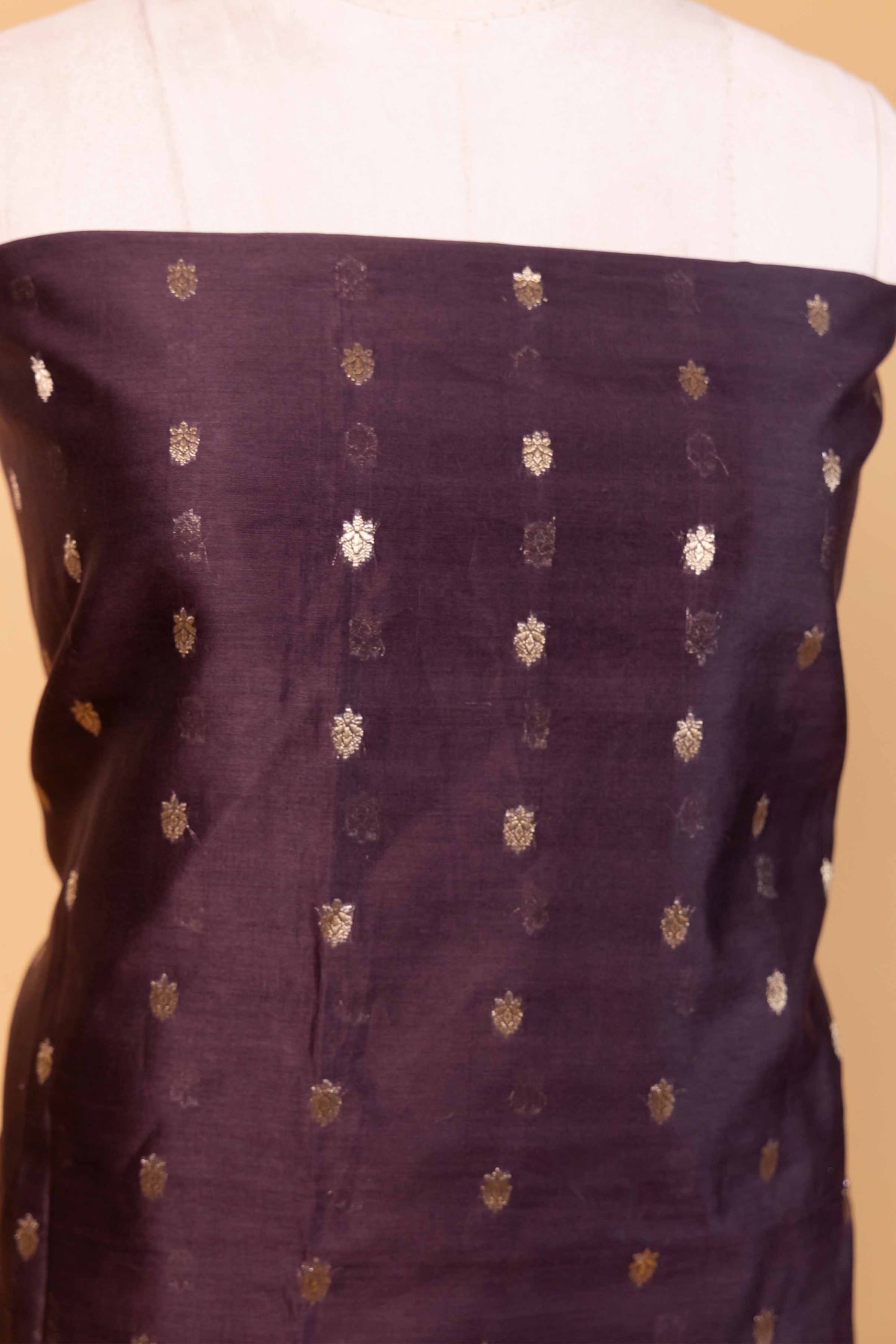 Brown Woven Chanderi Silk Suit With Stripe Dupatta