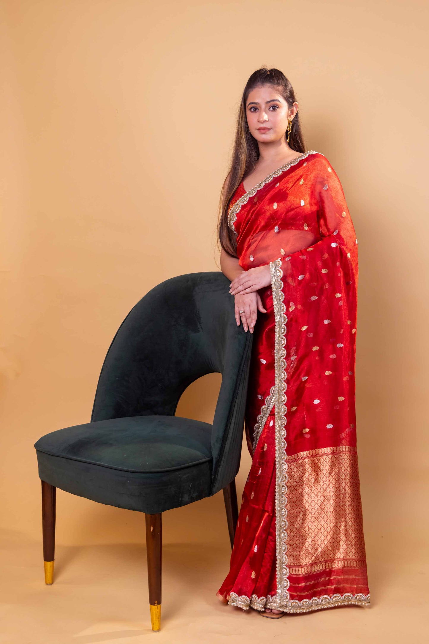 Red Pure Tissue Silk Saree With Embroidery Border
