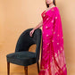 Rani Pink Deer Motif Raw Mango Silk Saree