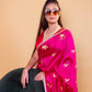 Rani Pink Deer Motif Raw Mango Silk Saree