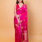 Rani Pink Deer Motif Raw Mango Silk Saree
