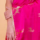 Rani Pink Deer Motif Raw Mango Silk Saree