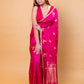 Rani Pink Deer Motif Raw Mango Silk Saree