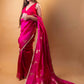 Rani Pink Deer Motif Raw Mango Silk Saree