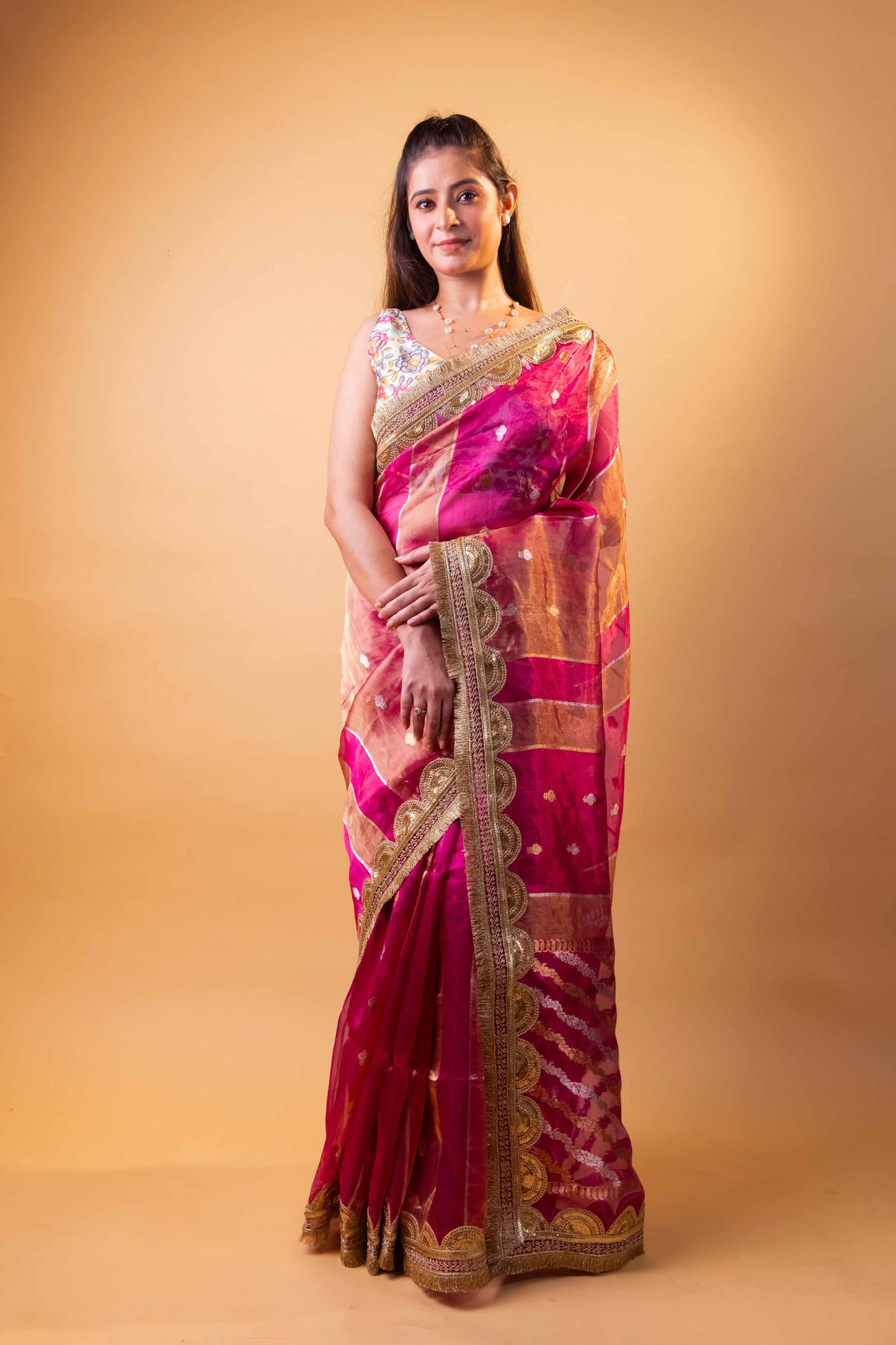 Rani Pure Tissue Silk Saree With Embroidery Border