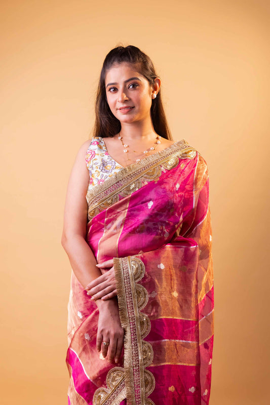 Rani Pure Tissue Silk Saree With Embroidery Border