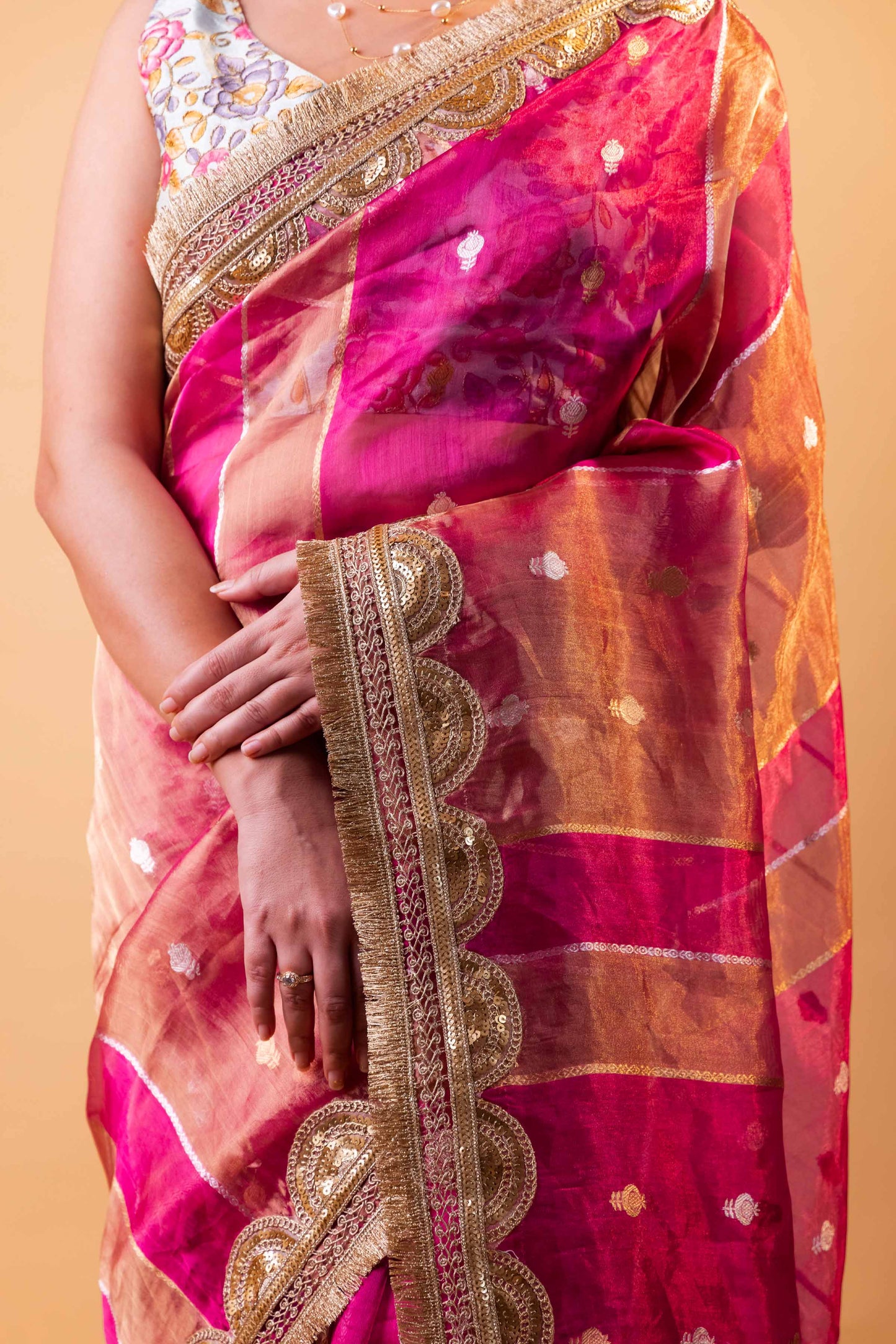 Rani Pure Tissue Silk Saree With Embroidery Border