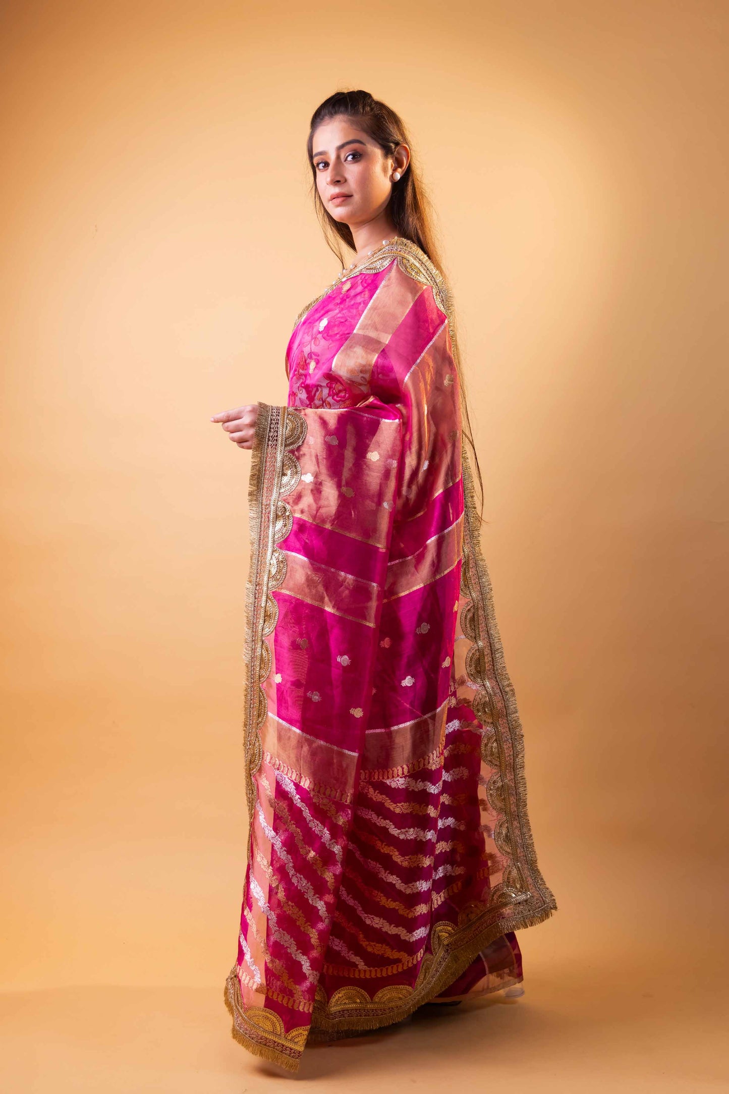 Rani Pure Tissue Silk Saree With Embroidery Border