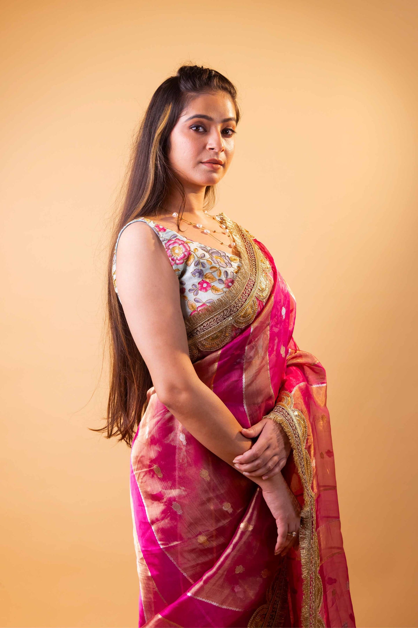 Rani Pure Tissue Silk Saree With Embroidery Border