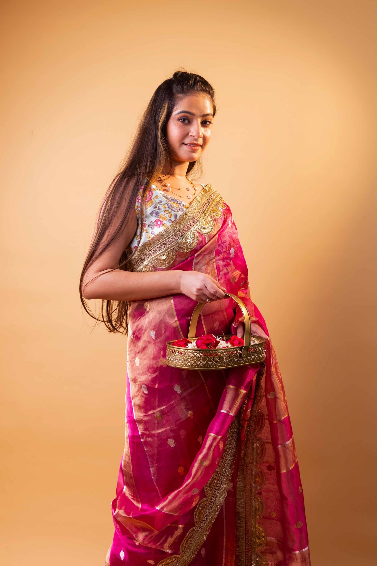 Rani Pure Tissue Silk Saree With Embroidery Border