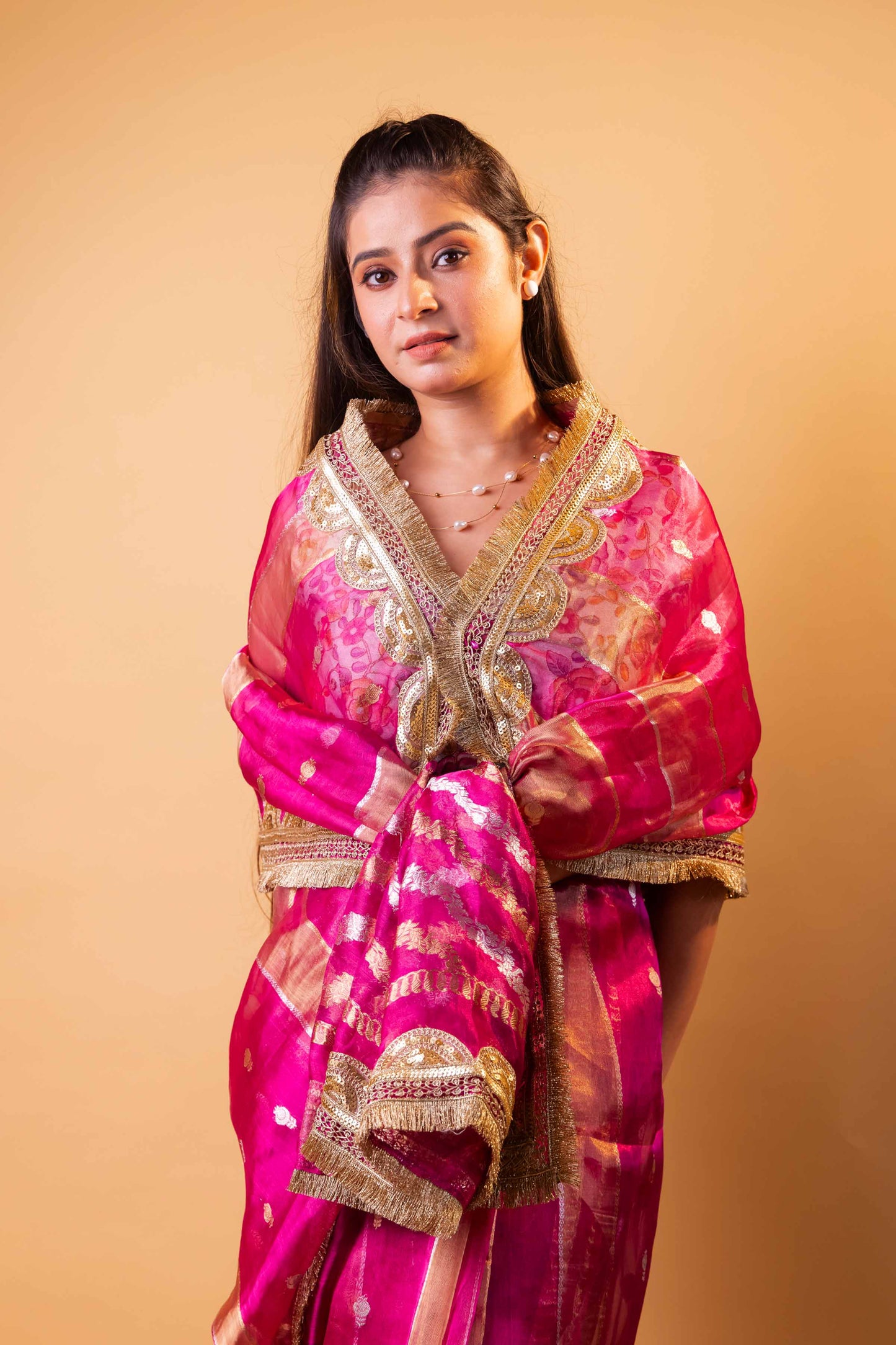 Rani Pure Tissue Silk Saree With Embroidery Border