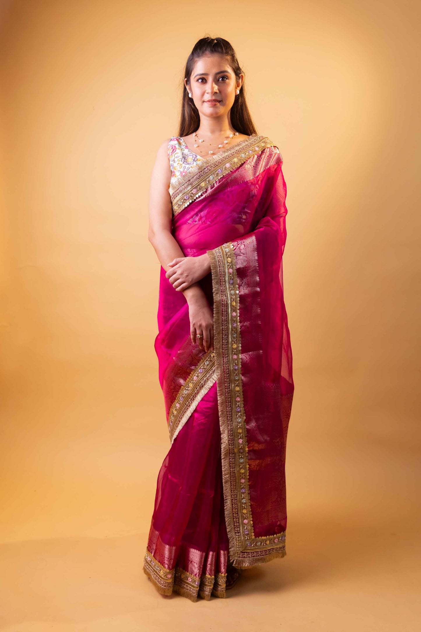 Rani Embellished Lace Pure Soft Tissue Silk Saree