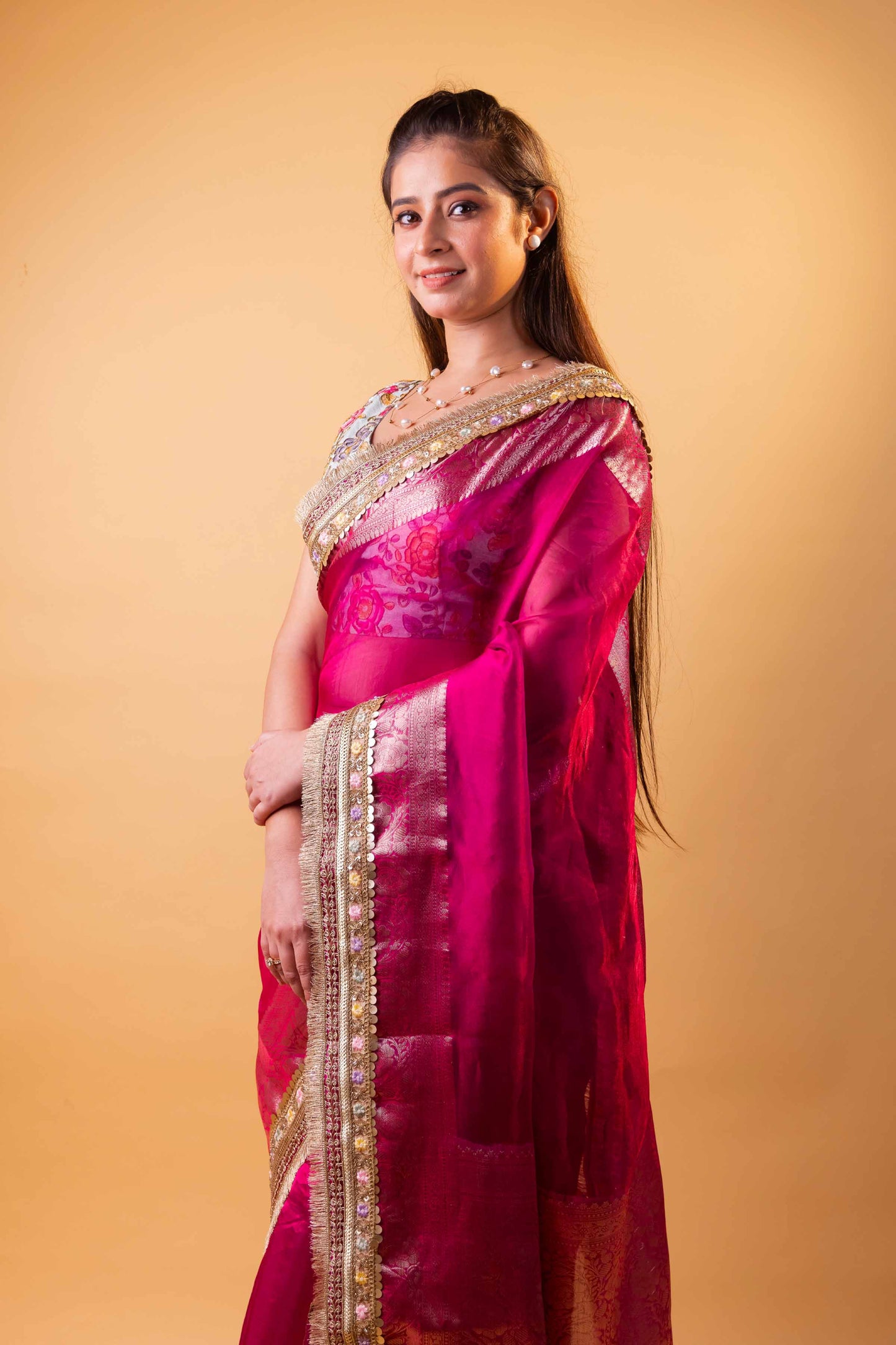 Rani Embellished Lace Pure Soft Tissue Silk Saree