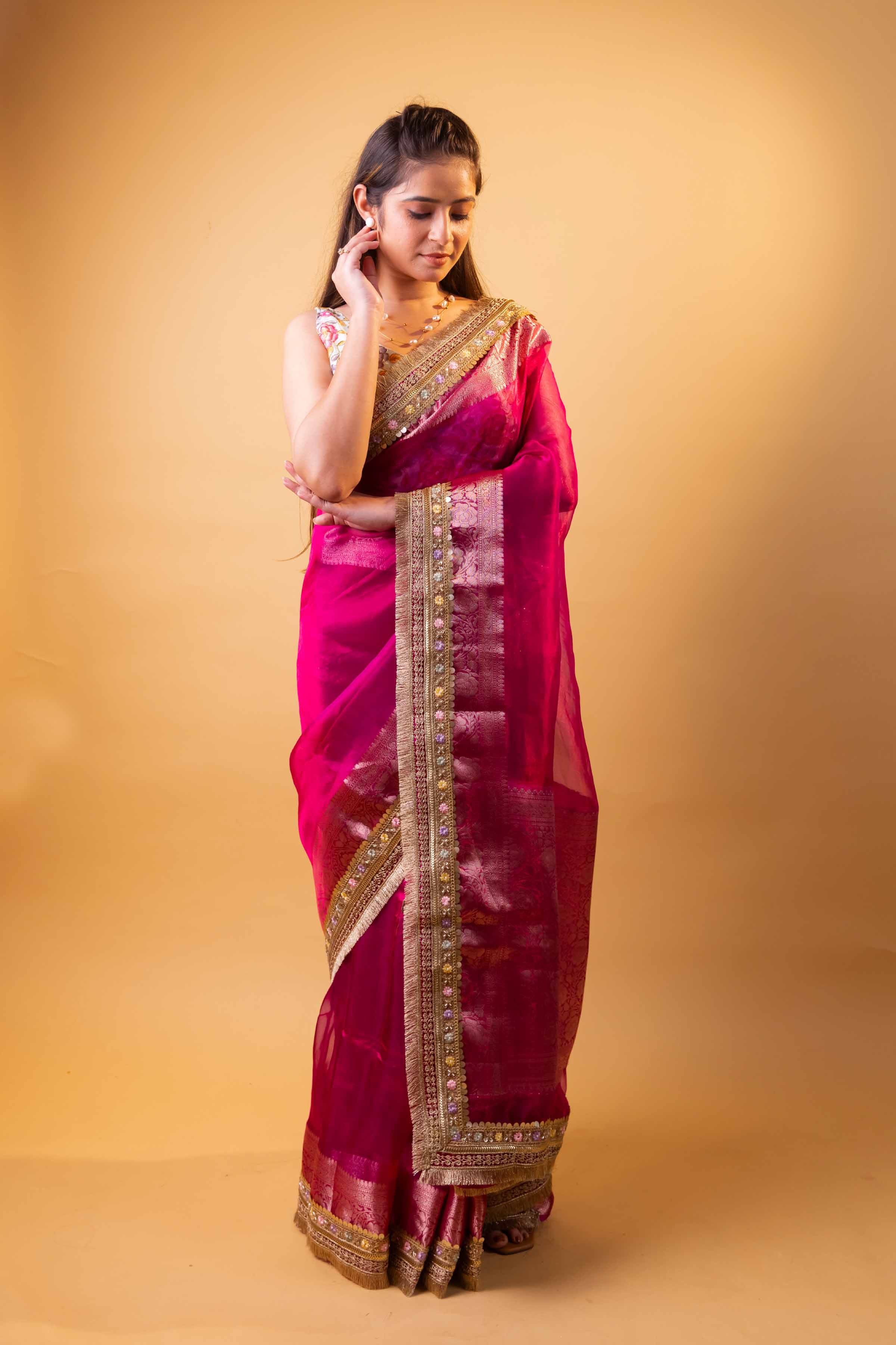 Rani Embellished Lace Pure Soft Tissue Silk Saree