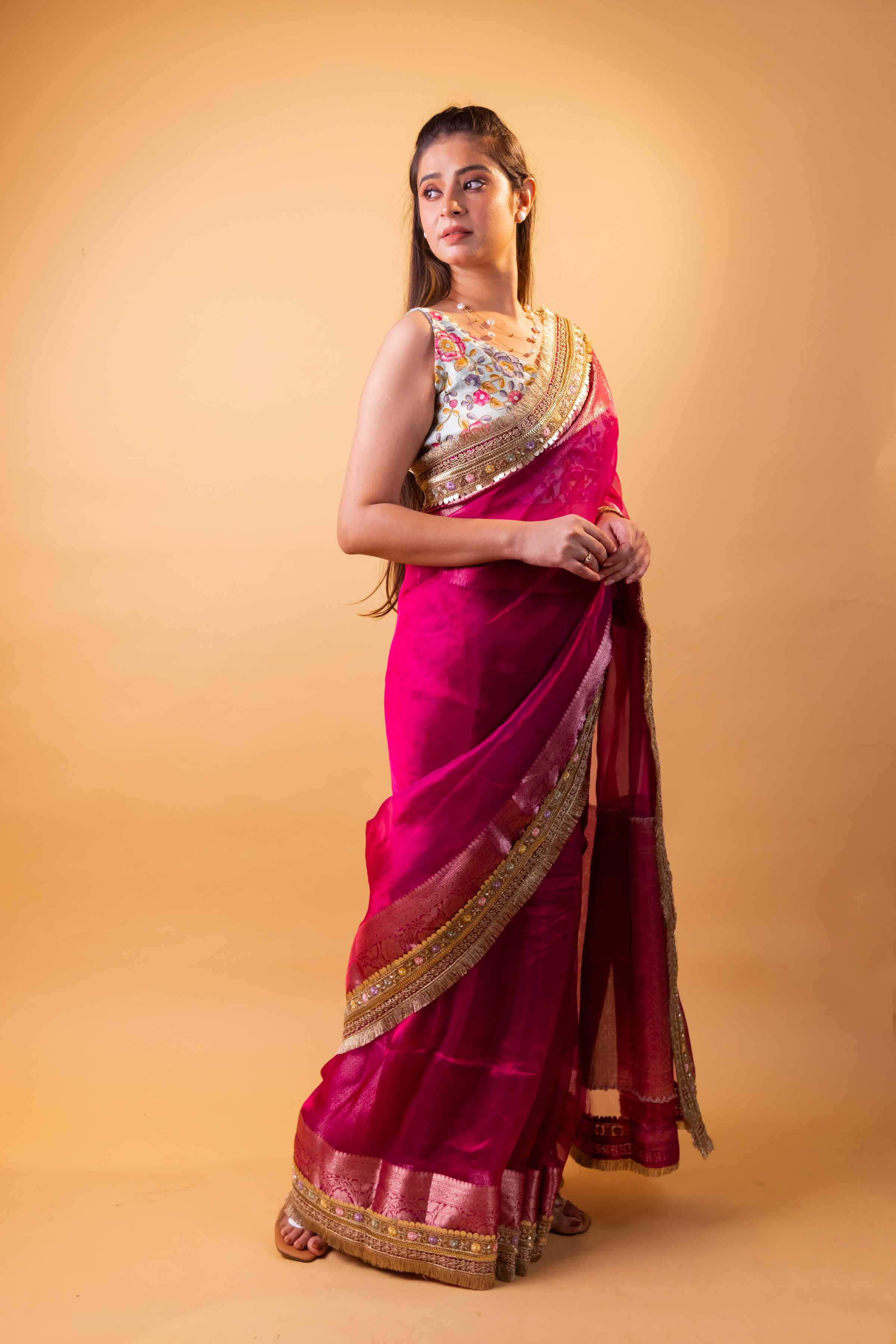 Rani Embellished Lace Pure Soft Tissue Silk Saree