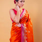 Orange & Rani Floral Raw Mango Silk Saree